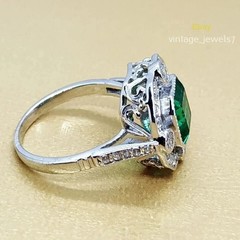 Asscher Cut 4CT Real Emerald Art Deco Vintage Halo Cocktail Ring 14K Gold Finish