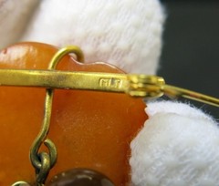 Vintage Natural Baltic Amber Grapes Brooch USSR Gold Plated Pin