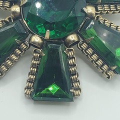 Vintage CZECH Glass Deep Green Brilliant & Tapered Baguette Rhinestone Brooch
