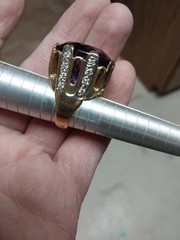 AMETHYST OVAL 14K SOLID GOLD & Diamonds Size 8 RING 26 Grams Huge