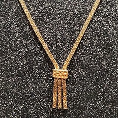AMWAY necklace vintage goldtone textured metal tassel drop spring ring clasp