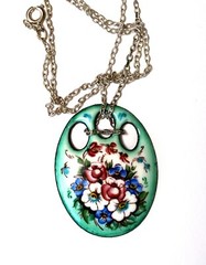 Vintage Unique Enamel Hand Painted Russia Finift Jewelry Necklace 4 Variation#74