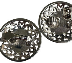 Trifari TM Silver Tone and Turquoise Chip Mosiac Clip Earrings