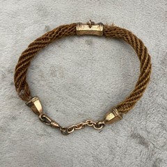 Vintage Victorian Mourning Bracelet Human Hair Intricate Gold Tone 8.5”