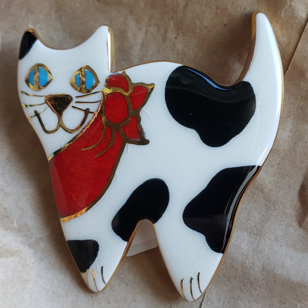 Pottery Enamel Cat Pin Brooch Jewelry