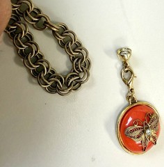John Wind Maximal Art Butterfly Necklace Gold Tone Red Resin Pendant Signed