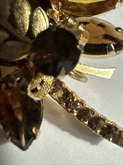 JULIANA Brooch D&E Book Piece Orange & Root Beer Rhinestones Gold Leaves Vintage