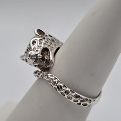 Vintage Adjustable 925 Sterling Silver Leopard Cheetah Big Cat Wrap Ring sz 7.5