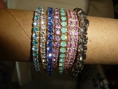 MIX LOT 7 RHINESTONE STRETCH BRACELETS BLUES PINKS CLEAR GRAY #5/23A
