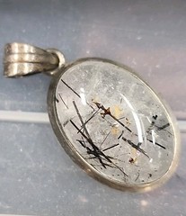 Sterling Silver 925 Oval Black Rutilated Quartz Statement Pendant