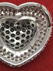 Vintage Signed LL 925 Sterling Onyx Clear Cubic Zirconia Pave Heart Pendant