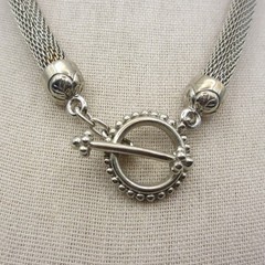 Vintage Mesh Necklace Toggle Clasp Silver Tone Choker 16 Inch