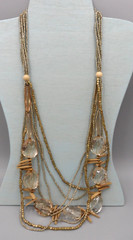Boho Multistrand Beaded Necklace Nugget Wood Square Seed Bead Neutral Tribal