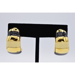 Vintage Clip Earrings Hoops Black Cream Off White Enamel Chunky 1980s BinAG