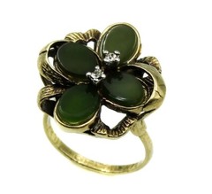Uncas Mfg. Co. 14KT HGE Gold Electroplated Chrysoprase Clear CZ Stones Ring