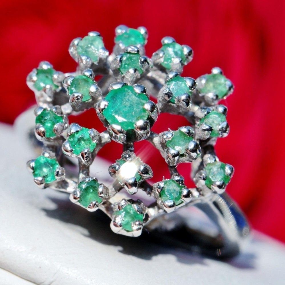 14k white gold sz 6.5 ring 1.00ct natural, treated emerald 1890s Italian 4.7gr
