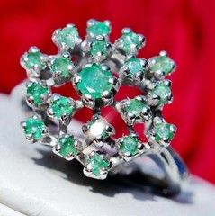 14k white gold sz 6.5 ring 1.00ct natural, treated emerald 1890s Italian 4.7gr