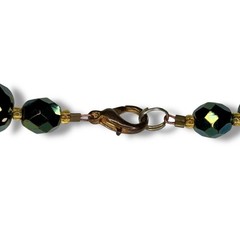 Vintage Czech Faceted Iridescent Peacock Blue Green Gold Glass Bead Necklace