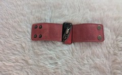 Vintage Red Leather Braclet Glass Center Stone Snap Closure Size OSFM