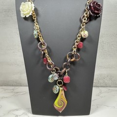 VTG Signed Erickson Beamon Runway Statement Necklace Flower Swirl Glass Pendant