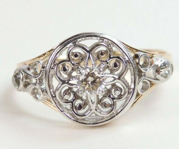Antique 1930’s Diamond Engagement 14KY/W Ring Size 5.25 UK-K EGL USA Deco