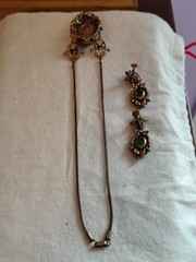 1940s Vintage Jewelry Set Necklace and Earrings. Butterfly and Bee Motiff.