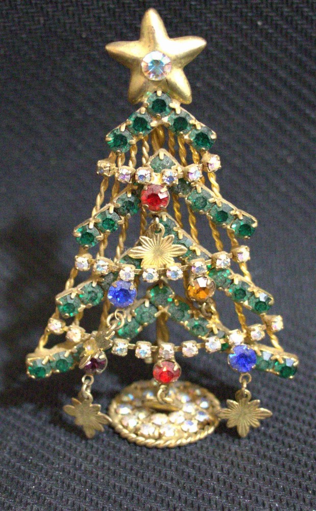 Vintage Kirks Folly Rhinestone Christmas Tree free standing Brooch/ Pin