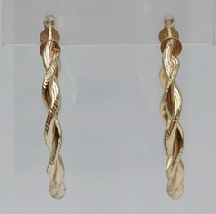 VTG 925 FAS Hoop Earrings 1.25in Sterling Silver 5g Gold Vermeil Twisted Round