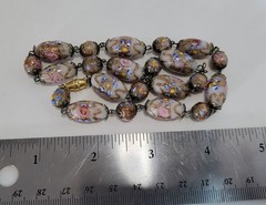 Venetian Murano Wedding Cake Glass Bead Necklace oval + round 16.5 inch vintage