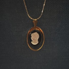 Antique Before 1920s Glass Grecian Lady Cameo Pendant Necklace