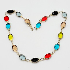 Choker Multicolor Crystal Station Gold Tone Patented Side Clasp Necklace 14.5 In