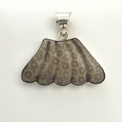 Vintage Sterling Silver Fossil Coral Fossilized Fan Whale Tail Charm Pendant