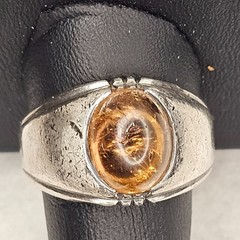 Vintage Clark & Coombs Sterling Silver Ring Amber Glass Cabochon Size 11.75