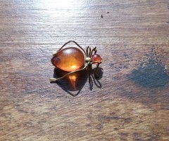 Vintage Russian USSR Baltic Amber Ant Bug Brooch Pin Gold Tone Spider Signed