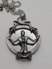 Vintage Alchemy Gothic Speculum Scull Lady Mirrored Pendant Necklace Pewter