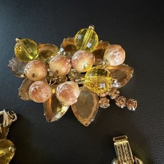 Vtg Juliana D&E Dangle Bead Rhinestone Topaz 5 Link Bracelet & Earring Set