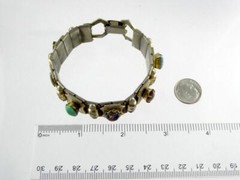 Vintage Heavy Goldtone Metal Art Glass Cabochon Panel Bracelet 7 Inches Unsigned