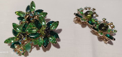 Vntg D&E Juliana Brooch Green Navettes,Rhinestones,Poured Stones Marked by Style