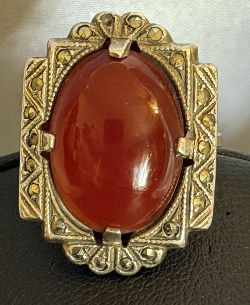 Vintage Art Deco Sterling Silver 925 Carnelian Ring Size 5.25 – 6.8g