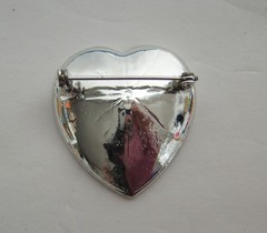Vintage Silver Tone Pave Rhinestone Heart Brooch with Faux Pearl Center Pin