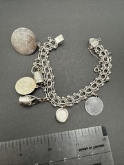 VINTAGE STERLING SILVER CHARM BRACELET Champagne Hat Barrel Grad 32 G 7” J13