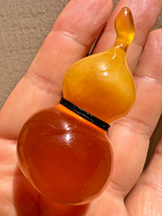 Vintage Natural Half Beeswax Half Amber Hulu Gourd Pendant Estate Collect Gift