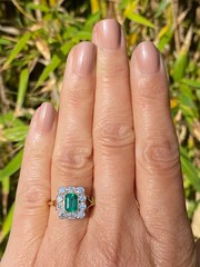 2.60 Ct Natural Emerald Art Deco Vintage Engagement Ring 14K Yellow Gold FN