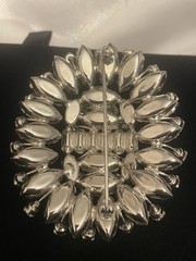 VTG Pale Green Navette Baguette Prong Set Brooch Pink Accents BUDDING FLOWER