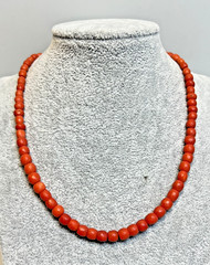 1930s Antique Red Coral Faceted Beads Beaded single Strand Necklace Choker 30gr