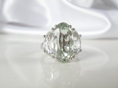 Vintage Sterling Silver 925 Natural Heated Green Amethyst Statement Ring Size 9