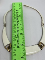 Vintage Signed Crown Trifari White Enamel Link Choker 15” Necklace (3155)