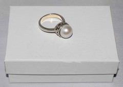 Vintage Sterling Silver CFJ Single Pearl Ornate Setting Ring Size 5 3/4 or 6