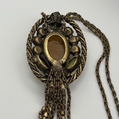 W Germany Brown Porphyry Slag Art Glass And Rhinestone Necklace & Earrings Set