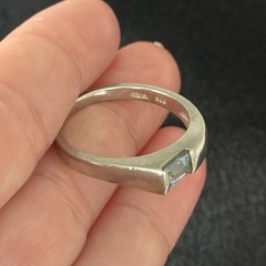 Vintage 925 Sterling Silver Natural Blue Topaz Bezel Modernist Band Ring Sz 9.75